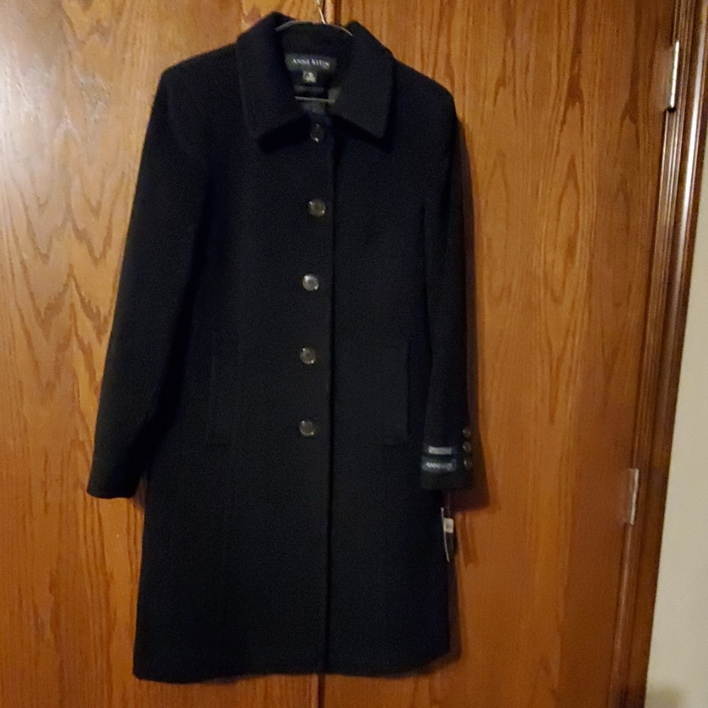 Anne Klein Women’s Black Wool Blend Single-Breasted Coat